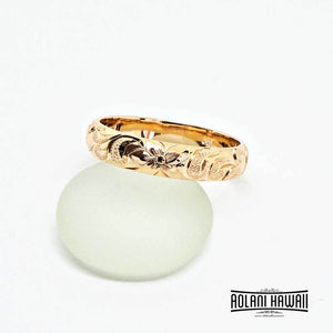 14K Gold Traditional Hawaiian Ring (4mm Width Barrel)