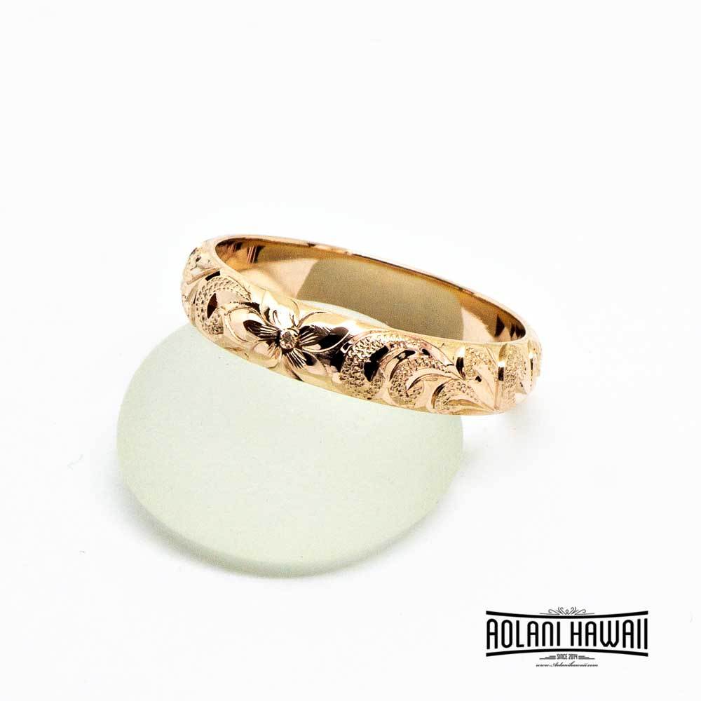 14K Gold Traditional Hawaiian Ring (4mm Width Barrel)