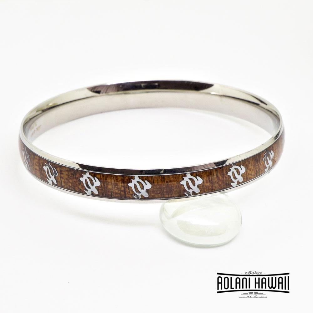 Honu Turtle Koa Wood Bracelet handmade with Stainless Steel (8mm width)
