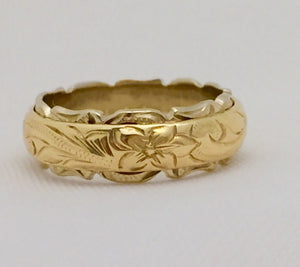 Traditional Hawaiian Hand Engraved 14k Two Tone Gold Ring (Barrel style) - Aolani Hawaii - 5