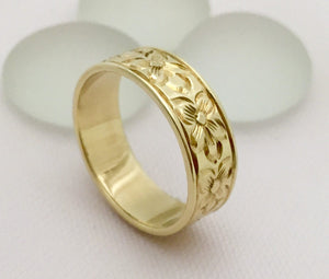 Traditional Hawaiian Hand Engraved 14K Gold (6mm Width Flat Ring) - Aolani Hawaii - 2