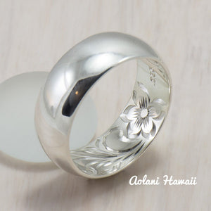 Set of Traditional Hawaiian Hand Engraved Sterling Silver Barrel Rings (6mm & 8mm width) - Aolani Hawaii - 1