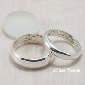 Set of Traditional Hawaiian Hand Engraved Sterling Silver Barrel Rings (4mm & 6mm width) - Aolani Hawaii - 1