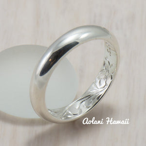 Set of Traditional Hawaiian Hand Engraved Sterling Silver Barrel Rings (4mm & 8mm width) - Aolani Hawaii - 3