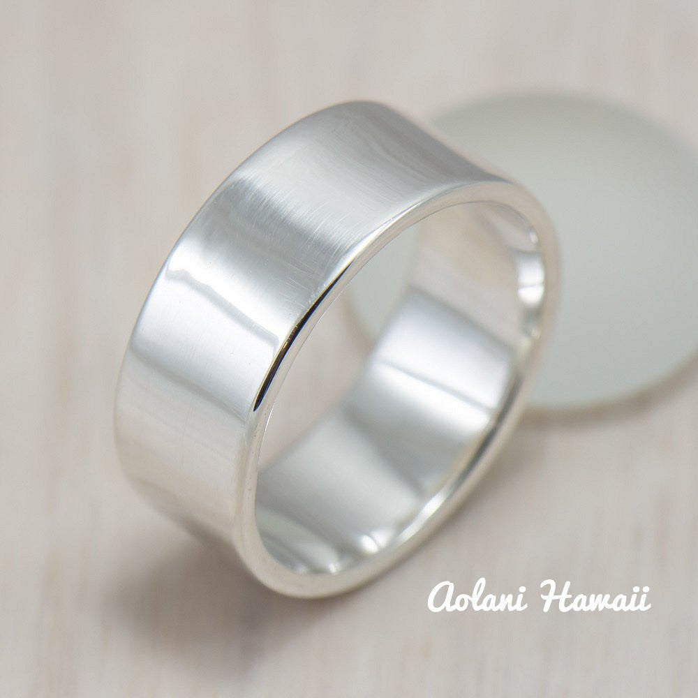 Silver Wedding Ring Set of Silver Flat Rings (4mm & 8mm width) - Aolani Hawaii - 2