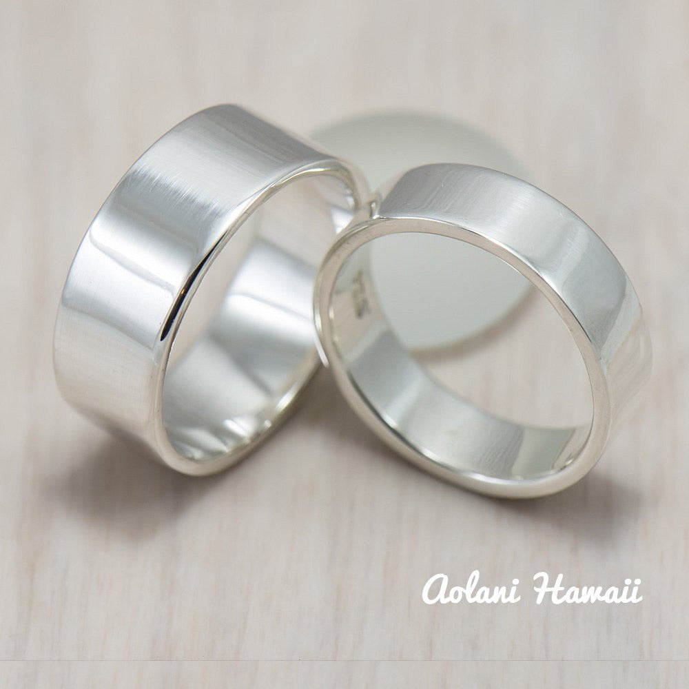 Silver Wedding Ring Set of Silver Flat Rings (6mm & 8mm width) - Aolani Hawaii - 1