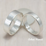 Silver Wedding Ring Set of Silver Flat Rings (4mm & 6mm width) - Aolani Hawaii - 1
