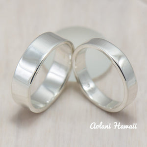 Silver Wedding Ring Set of Silver Flat Rings (4mm & 6mm width) - Aolani Hawaii - 1