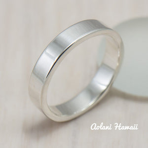 Silver Wedding Ring Set of Silver Flat Rings (4mm & 6mm width) - Aolani Hawaii - 3