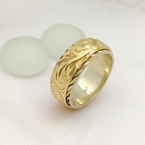 14K Gold Hawaiian Traditional Two Tone Ring ( 6mm x 8mm Width) - Aolani Hawaii - 2