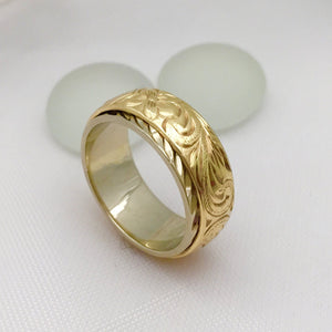 14K Gold Hawaiian Traditional Two Tone Ring ( 6mm x 8mm Width) - Aolani Hawaii - 4