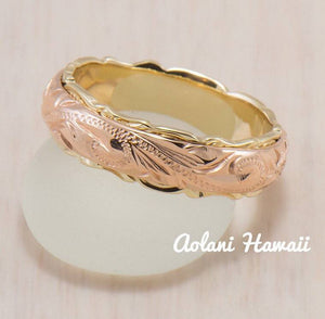 
            
                Load image into Gallery viewer, Traditional Hawaiian Hand Engraved 14k Two Tone Gold Ring (Barrel style) - Aolani Hawaii - 2
            
        