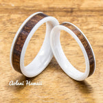 Wedding Band Set of Ceramic Rings with Hawaiian Koa Wood Inlay (4mm & 6mm width, Flat Style ) - Aolani Hawaii - 1