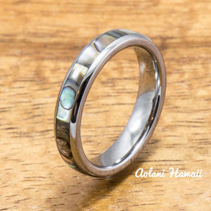 Tungsten Wedding Band Set with Mother of Pearl Abalone Inlay (4mm - 8mm Width) - Aolani Hawaii - 3