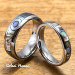 Tungsten Wedding Band Set with Mother of Pearl Abalone Inlay (4mm - 6mm Width) - Aolani Hawaii - 1