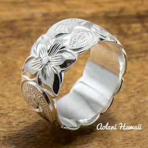 Hawaiian Silver Ring - Hand Engraved Sterling Silver Barrel Ring (4mm - 12mm width, Barrel style) - Aolani Hawaii - 1
