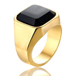 Square Stainless Class Ring with Black Onyx