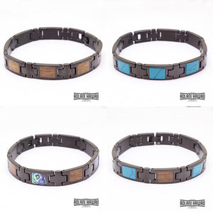 Ion Plated Black Stainless Steel Bracelet with Abalone Inlay