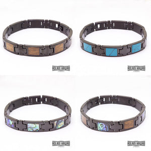 Koa Wood Turquoise Ion Plated Black Stainless Steel Bracelet
