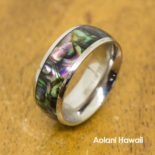 Abalone Stainless Steel Ring (8mm width, Barrel Style)