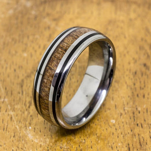 
            
                Load image into Gallery viewer, Tungsten Koa Wood with Black Stripe Inlay (8mm Width, Barrel style)
            
        