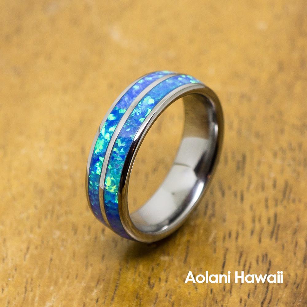 Opal Inlay Tungsten Ring (6mm - 8mm Width, Barrel style)