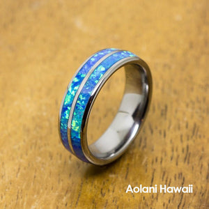 Opal Inlay Tungsten Ring (6mm - 8mm Width, Barrel style)