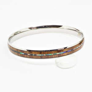 Abalone Koa Wood Bracelet in Stainless Steel (6mm - 12mm width)