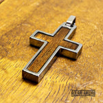 Cross pendant with Koa Wood handmade with Tungsten Carbide (27mm X 47mm, FREE Stainless Chain Included)