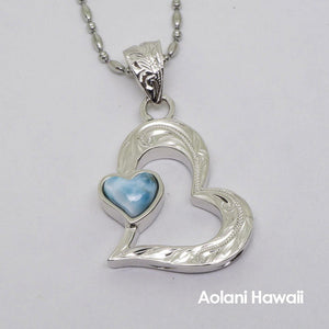 Sterling Silver Larimar Inlaid Heart Pendant