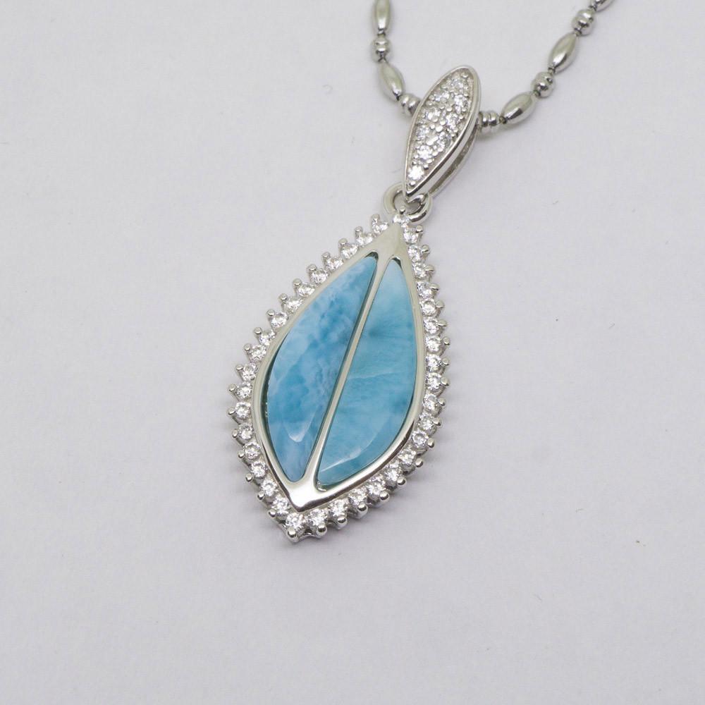 Larimar Pendant with CZ Cubic Zirconia Stone Setting