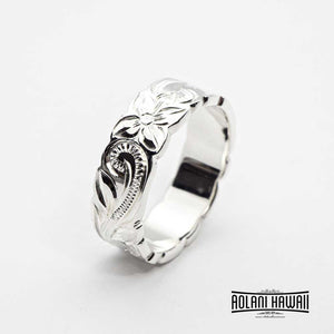 Set of Traditional Hawaiian Hand Engraved Sterling Silver Ring (6mm & 8mm width, Flat Style)