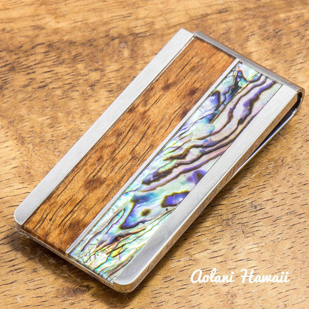 Stainless Steel Koa Wood Money Clip With Koa Wood and Abalone Inlay ...