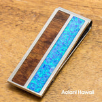 Stainless Steel Money Clip With Koa Wood and Opal Inlay - Aolani Hawaii - 1