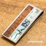 Stainless Steel Money Clip With Koa Wood and Abalone Inlay - Aolani Hawaii - 1