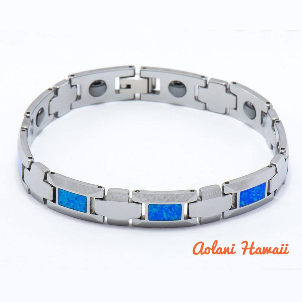 Opal Bracelet handmade with Tungsten Carbide (10mm width, 8" inch in length) - Aolani Hawaii - 1