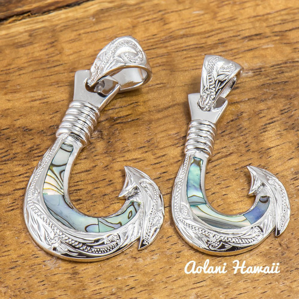 
            
                Load image into Gallery viewer, Abalone Inlaid Fishhook Pendant with 925 Sterling Silver (FREE Stainless Chain Included) - Aolani Hawaii - 1
            
        