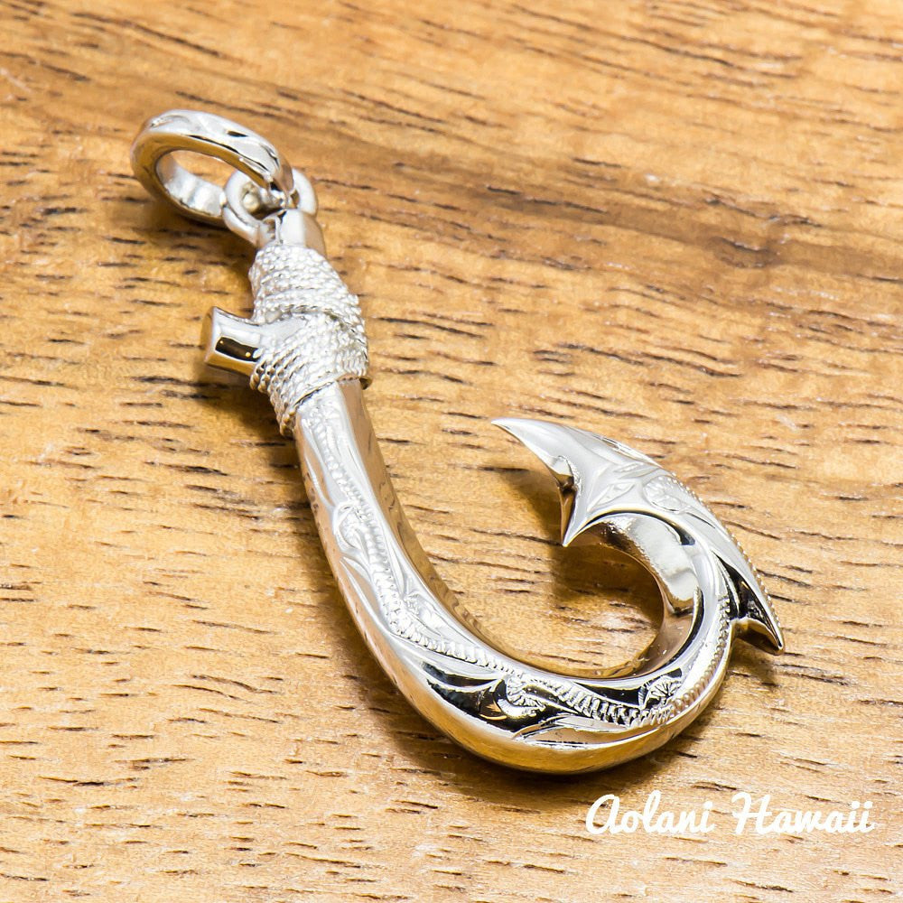 Fishhook Pendant Handmade with 925 Sterling Silver (18mm x 35mm FREE Stainless Chain Included) - Aolani Hawaii - 1