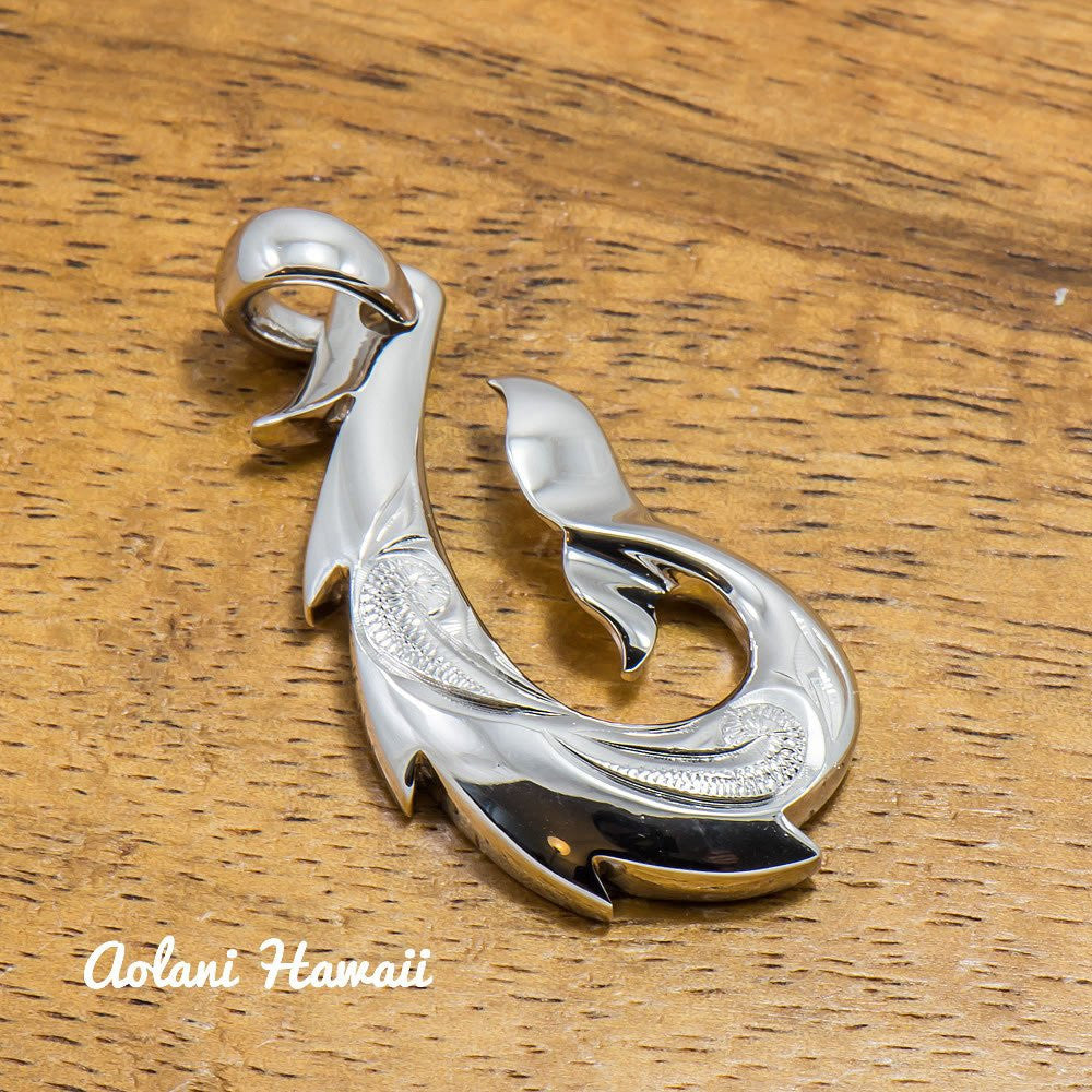 Fishhook Pendant Handmade with 925 Sterling Silver (20mm x 35mm FREE Stainless Chain Included) - Aolani Hawaii - 1