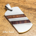 Handmade Koa Wood Pendant Handmade with Stainless Steel (24mm X 44 mm, FREE Stainless Chain Included) - Aolani Hawaii - 1