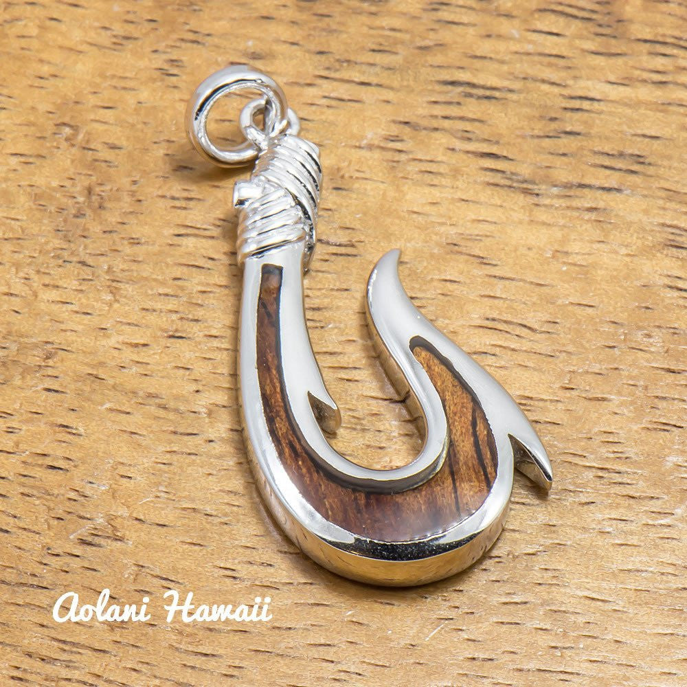 
            
                Load image into Gallery viewer, Hawaiian Koa Wood Fishhook Pendant Handmade with 925 Sterling Silver (14.5mm x 32mm FREE Stainless Chain Included) - Aolani Hawaii - 1
            
        