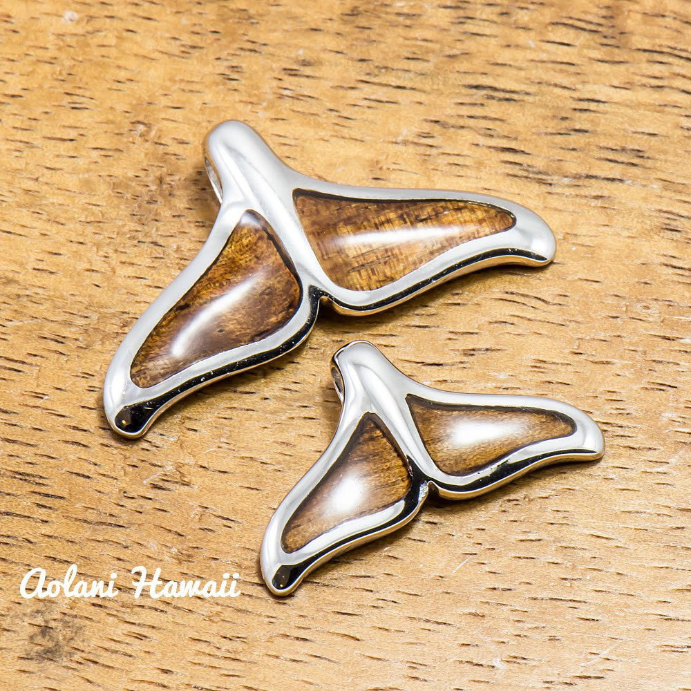 Koa Wood Dolphin Fin Pendant Handmade with 925 Sterling Silver (FREE Stainless Chain Included) - Aolani Hawaii - 1