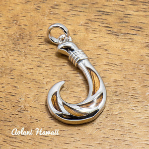 Koa Wood Fishhook Pendant Handmade with 925 Sterling Silver (14.5mm x 25mm FREE Stainless Chain Included) - Aolani Hawaii - 1