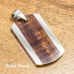 Koa Wood Pendant Handmade with Stainless Steel (24mm X 44 mm, FREE Stainless Chain Included) - Aolani Hawaii - 1