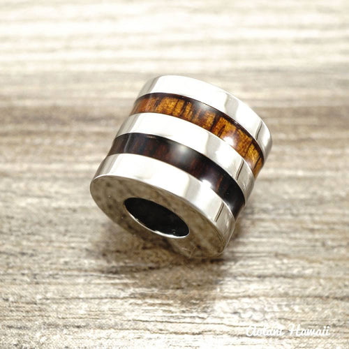 Koa Wood Stainless Steel Barrel Pendant (10mm, Free Metal Chain included) - Aolani Hawaii - 1