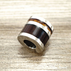 Koa Wood Stainless Steel Barrel Pendant (11mm, FREE Stainless Chain Included) - Aolani Hawaii - 1