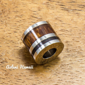 Koa Wood Stainless Steel Barrel Pendant (11mm, FREE Stainless Chain Included) - Aolani Hawaii - 1