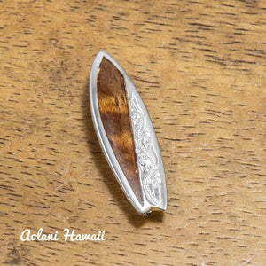 Koa Wood Surfboard Pendant Handmade with 925 Sterling Silver (8.5mm x 27mm FREE Stainless Chain Included) - Aolani Hawaii - 1