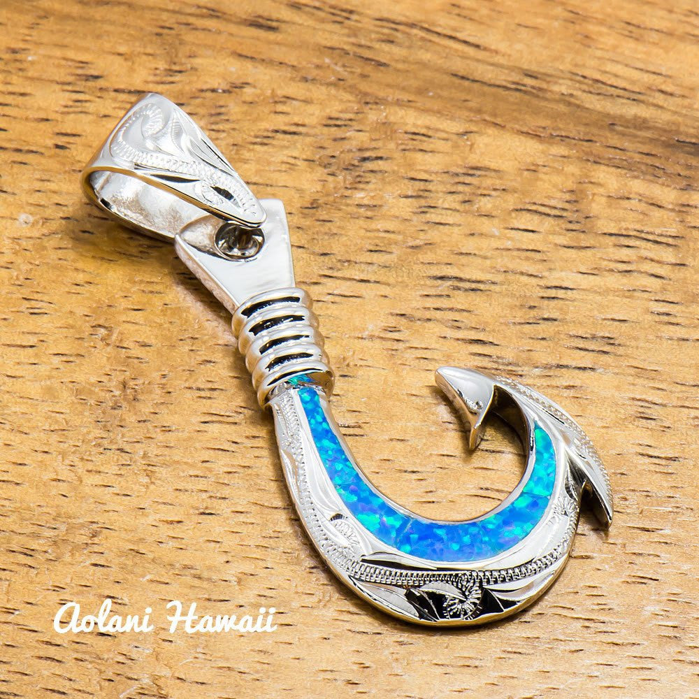 Opal Fishhook Pendant Handmade with 925 Sterling Silver (20mm x 35mm FREE Stainless Chain Included) - Aolani Hawaii - 1