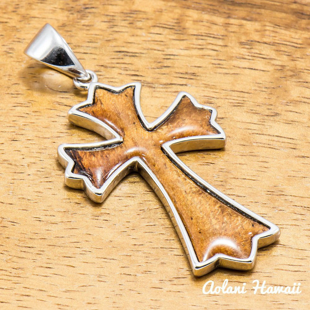 Silver Koa Wood Pendant Handmade with 925 Sterling Silver (23mm x 40mm FREE Stainless Chain Included) - Aolani Hawaii - 1